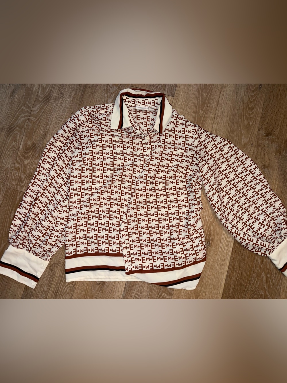 eva mendes for New York & Company Cream and Rust Logo Blouse - Picture 2 of 3